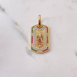 Dije Placa Virgen Guadalupe 8gr / 3.7cm / Circones Fucsias Verdes Blancos Dos Oros Amarillo Blanco 18K $