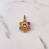 Dije Flor Cara Feliz 4.3gr / 2.6cm / Circones Colores Dos Oros Amarillo Rosa 18K $