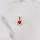 Dije Halo Cuadrado 1.3gr / 1.5cm / Circones Fucsia Blancos Oro Amarillo 18K &