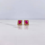 Topos Halo Cuadrado 2.45gr / Circones Fucsia Blancos Oro Amarillo 18K $