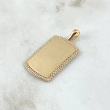 Dije Placa Rectangular Espejo 4.7gr / 3.7cm / Cargador Liso Circones Blancos Oro Amarillo 18K *