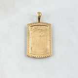 Dije Placa Rectangular Espejo 4.7gr / 3.7cm / Cargador Liso Circones Blancos Oro Amarillo 18K *