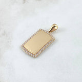 Dije Placa Rectangular Espejo 4.65gr / 3.2cm / Cargador Liso Circones Blancos Oro Amarillo 18K *