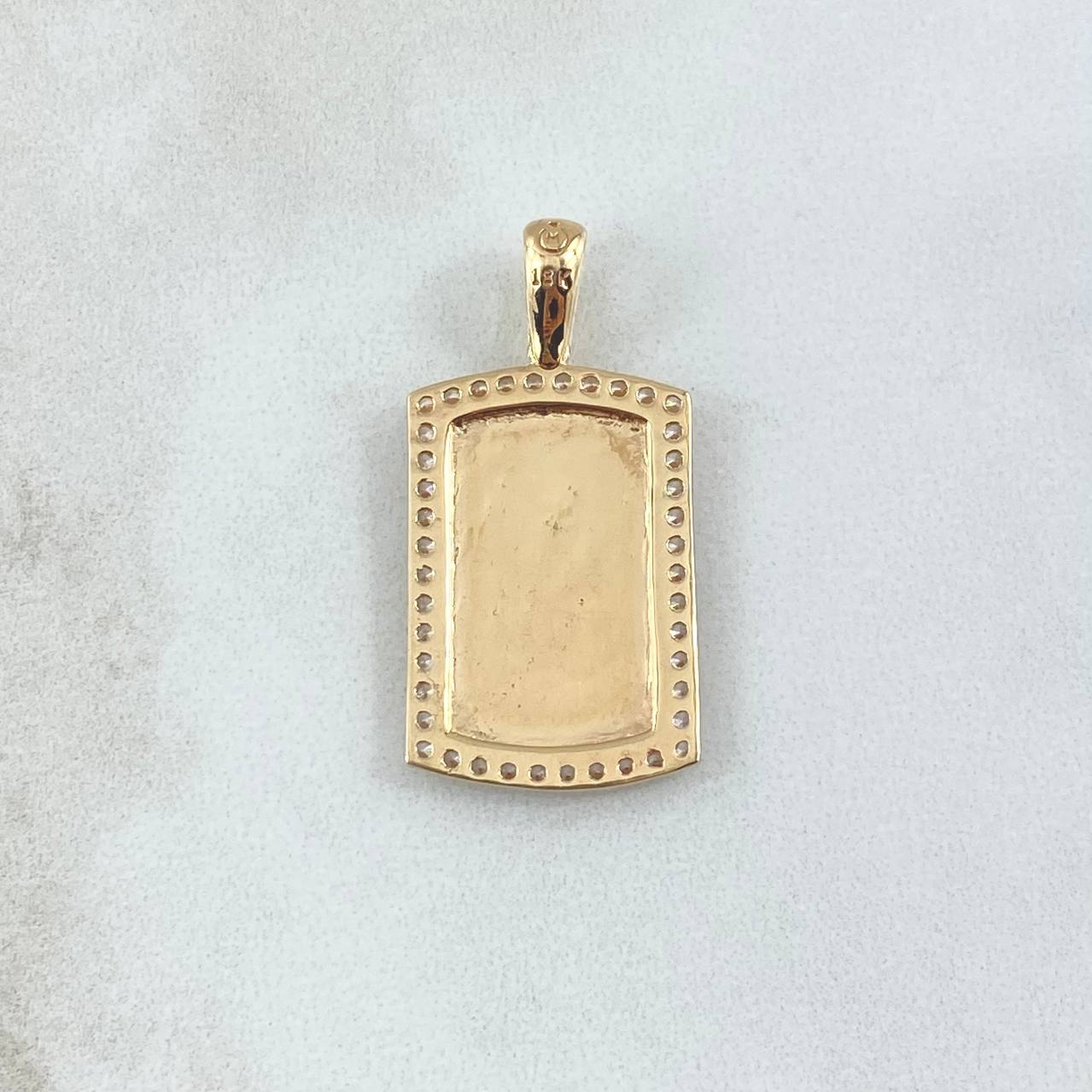 Dije Placa Rectangular Espejo 4.55gr / 3.2cm / Cargador Liso Circones Blancos Oro Amarillo 18K