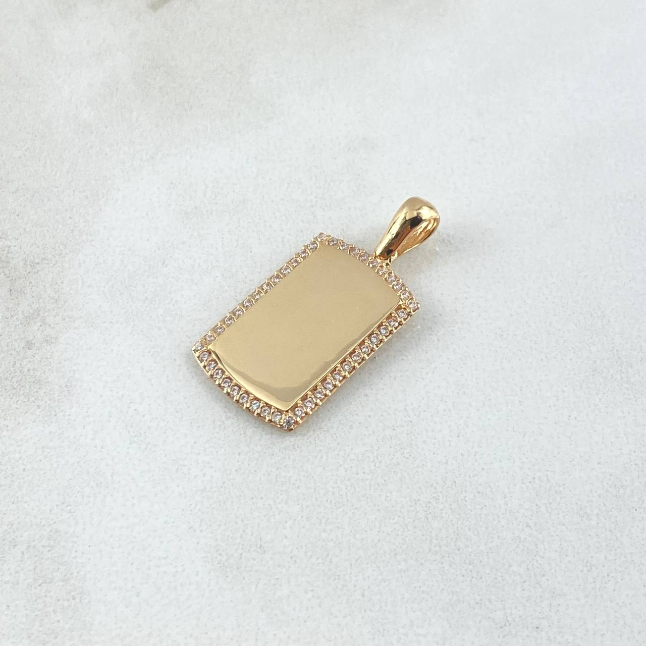 Dije Placa Rectangular Espejo 2.5gr / 2.6cm / Cargador Liso Circones Blancos Oro Amarillo 18K