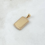 Dije Placa Rectangular Espejo 2.5gr / 2.6cm / Cargador Liso Circones Blancos Oro Amarillo 18K *