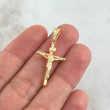 Dije Cruz Cristo Baston Liso 0.95gr / 3.5cm / Cargador Liso Oro Amarillo 18K