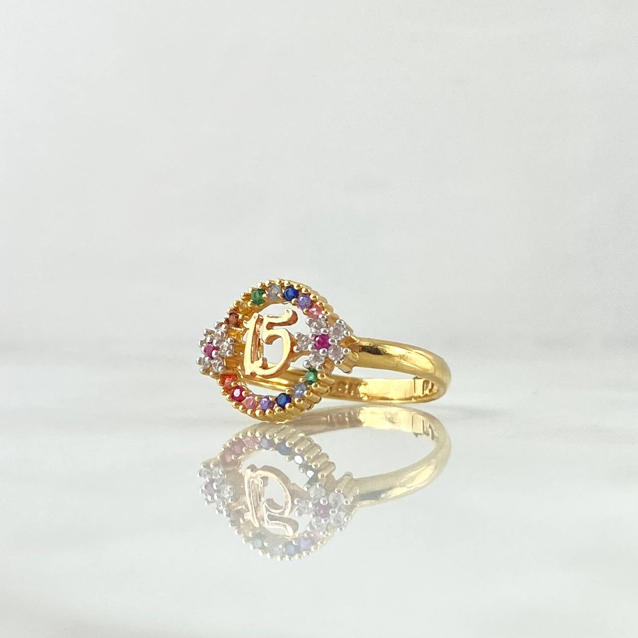 Anillo Circulo Flores 15s 2.8gr / T7 / Circones Blancos Colores Oro Amarillo