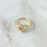 Anillo 15s Corazon 2.55gr-T8 1/4 Circones Blancos Dos Oros Amarillo Rosa