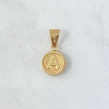 Dije Letra A Lisa 0.65gr / 1.9cm / Circulo Bordeado Oro Amarillo 18K