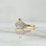 Anillo Corona 1.85gr / T5 / Circones Blancos-Fucsia Oro Amarillo