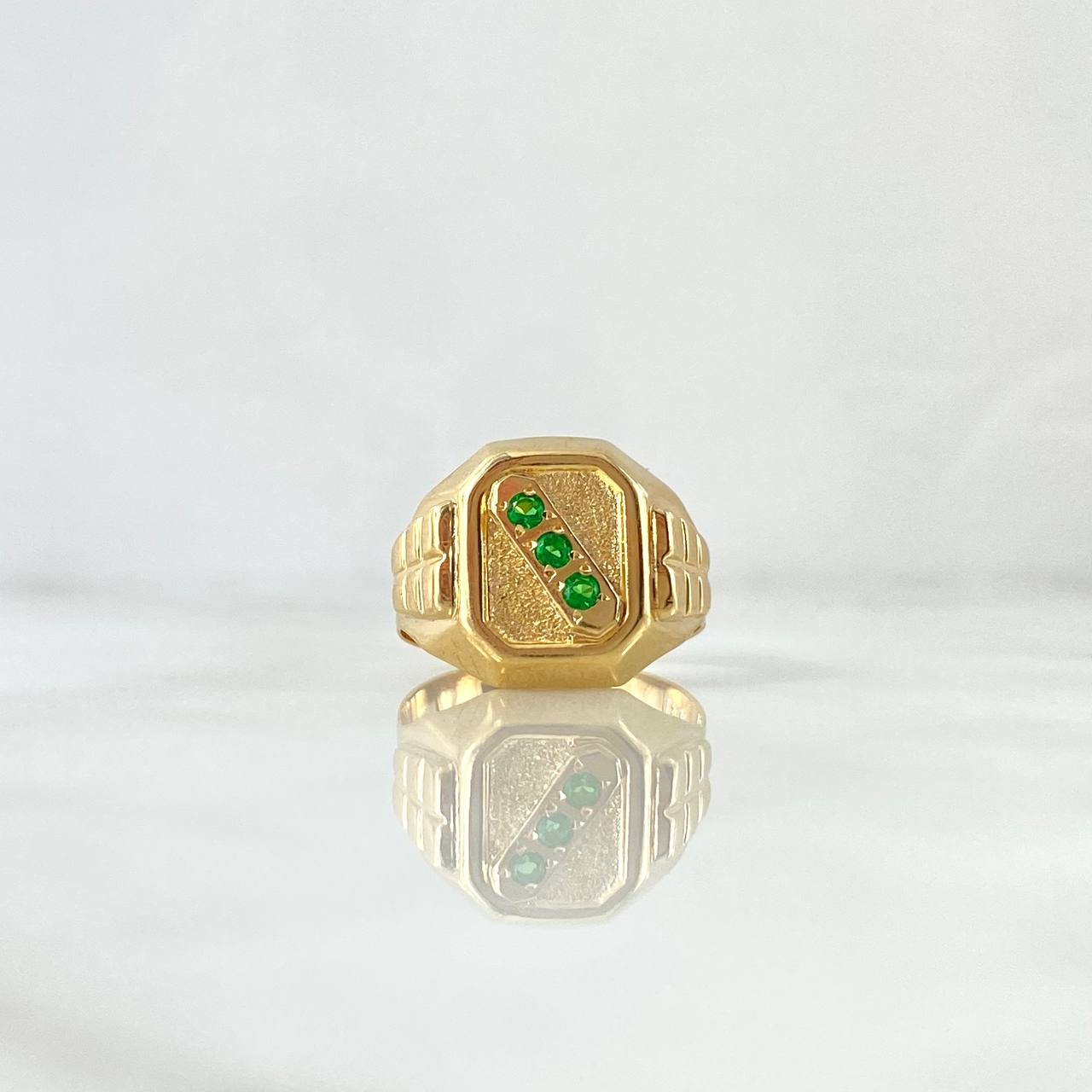 Anillo Sello Trinity 4gr / T7 1/2 / Circones Verdes Oro Amarillo 18K