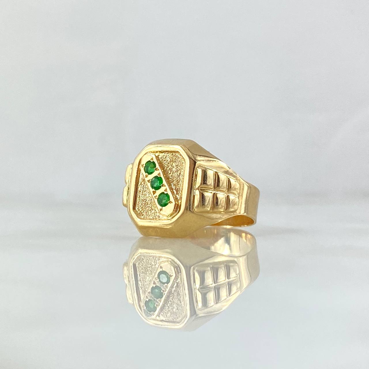 Anillo Sello Trinity 4gr / T7 1/2 / Circones Verdes Oro Amarillo 18K