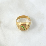 Anillo Sello Trinity 4gr / T7 1/2 / Circones Verdes Oro Amarillo 18K