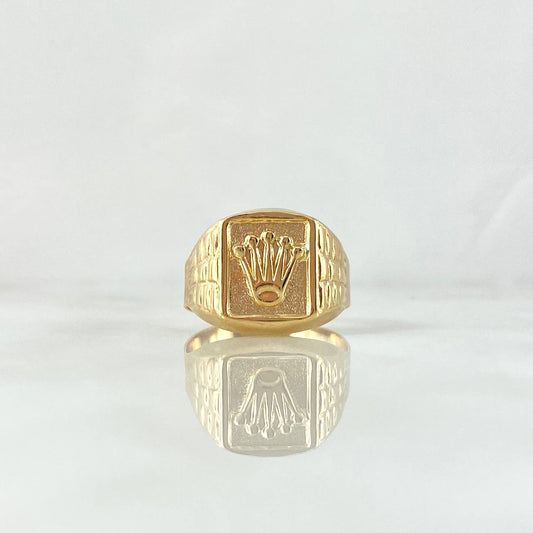 Anillo Sello Rectangulo Corona RX 3.35gr / T7 1/2 / Texturizado Oro Amarillo 18K