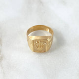 Anillo Sello Rectangulo Corona RX 3.35gr / T7 1/2 / Texturizado Oro Amarillo 18K