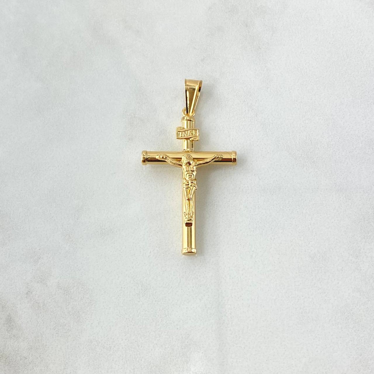 Dije Cristo Cruz 1.7gr / 4.3cm / Baston Liso Oro Amarillo 18K