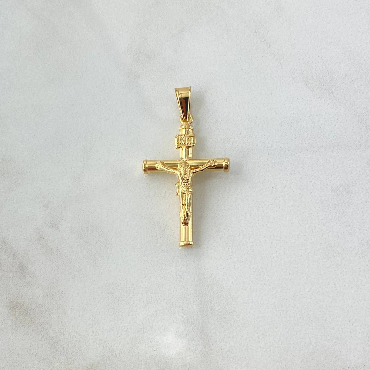 Dije Cristo Cruz 1.3gr / 3.6cm / Baston Liso Oro Amarillo 18K