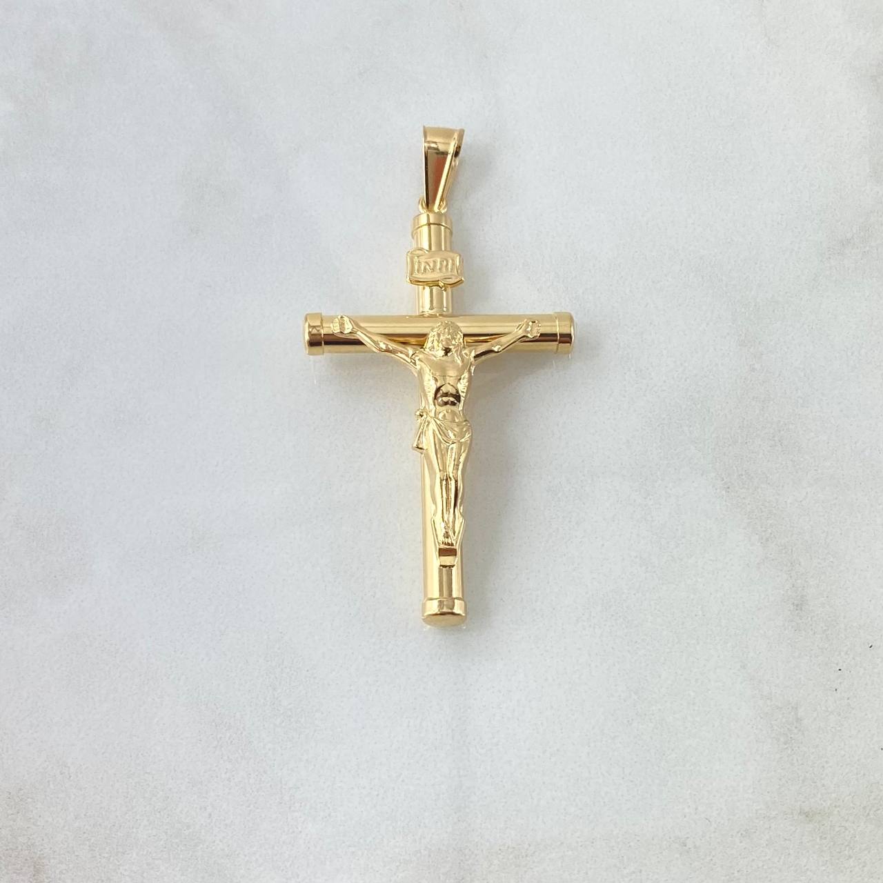 Dije Cruz Cristo 0.9gr / 2.8cm / Baston Liso Oro Amarillo 18K ©