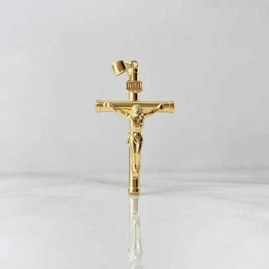 Dije Cristo Cruz 3.15gr / 5.6cm / Baston Liso Oro Amarillo 18K