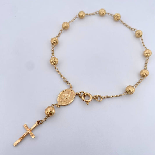 Pulso Denario Virgen Milagrosa 4.6gr / 19.5cm / 5mm Bolas Diamantadas Oro Amarillo 18K &