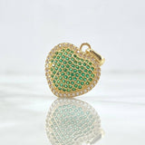 Dije Corazón Cojín 2.9gr / 2.5cm / Circones Verdes Blancos Oro Amarillo 18K *