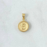 Dije Letra S Mate 0.6gr / 1.5cm / Circulo Cargador Bordeado Oro Amarillo 18K *