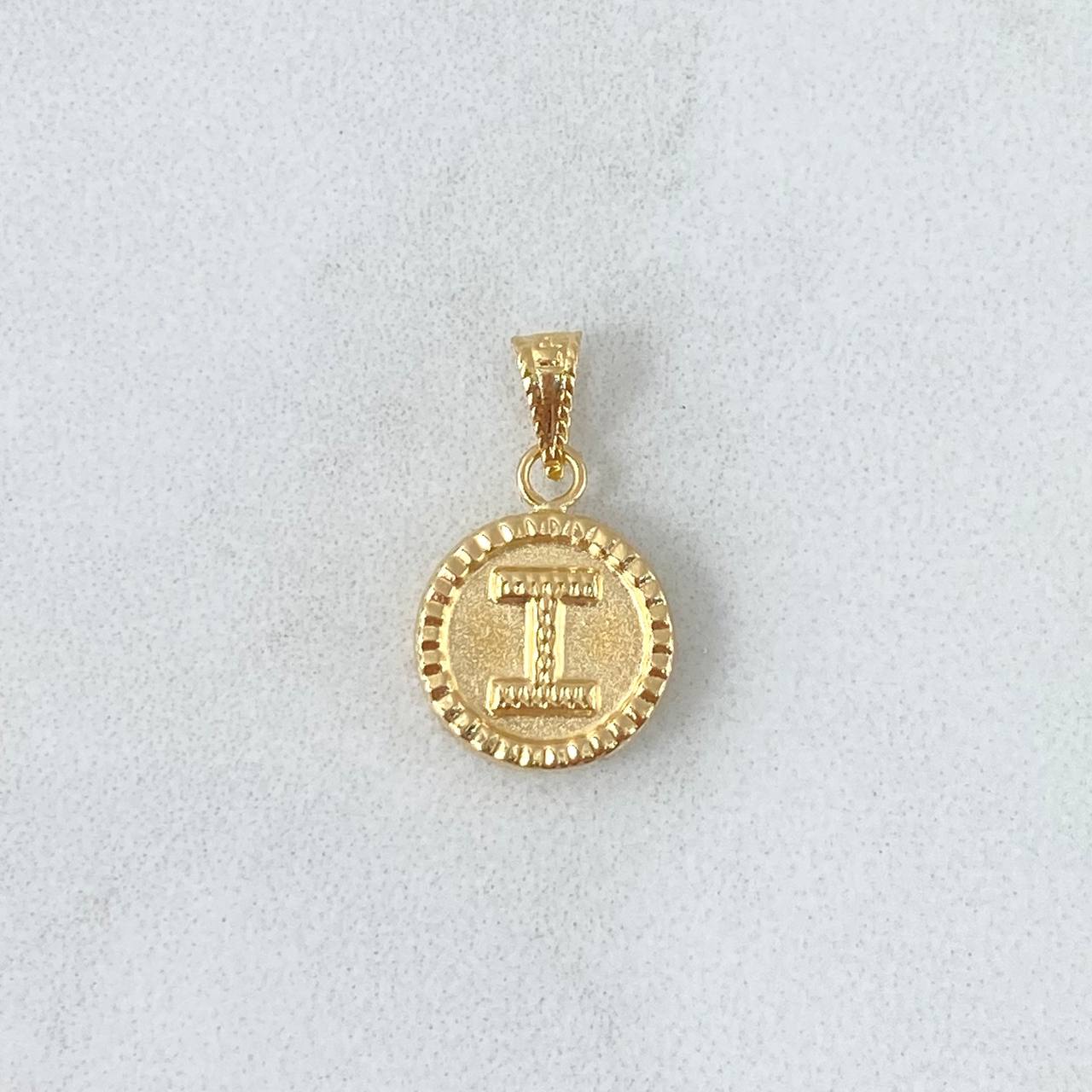 Dije Letra I Mate 0.6gr / 1.7cm / Circulo Bordeado Oro Amarillo 18K