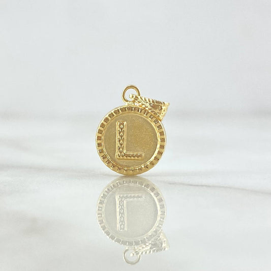 Dije Letra L Mate 0.6gr / 1.7cm / Circulo Bordeado Oro Amarillo 18K *