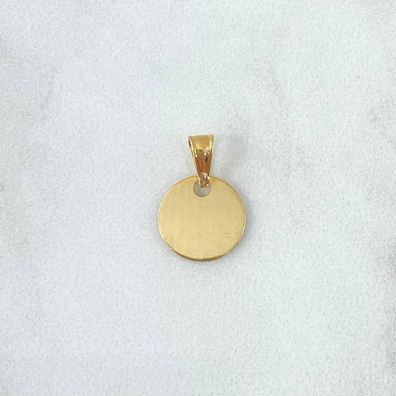 Dije Placa Circular Lisa 0.45gr / 1cm - 1.6cm / Cargador Interno Tallado Oro Amarillo 18K