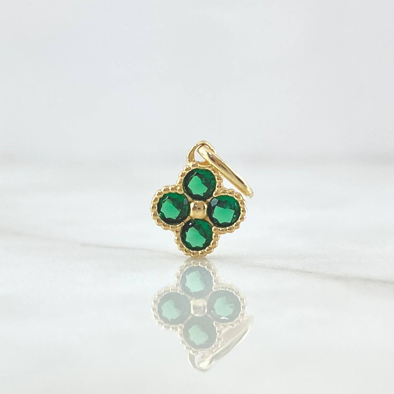 Dije Flor Borde Texturizado 1.15gr / 1.5cm / Circones Verdes Oro Amarillo 18K *