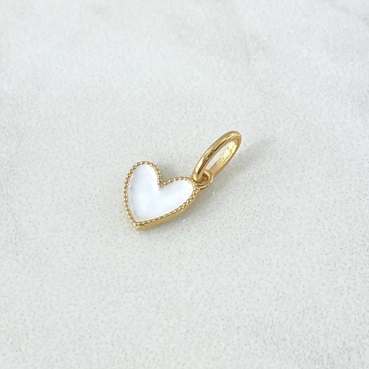 Dije Corazón Borde Texturizado 0.65gr / 1.5cm / Resina Blanca Oro Amarillo 18K *