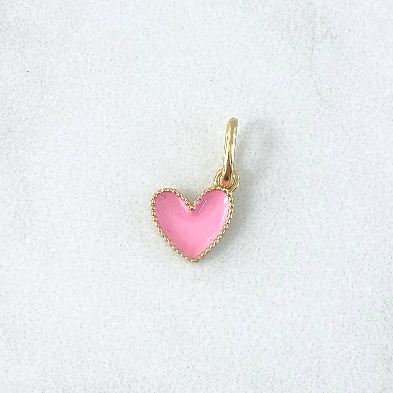 Dije Corazón Bordeado 0.6gr / 1.5cm / Resina Rosa Oro Amarillo 18K