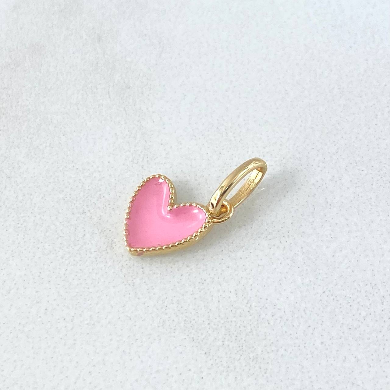 Dije Corazón Bordeado 0.6gr / 1.5cm / Resina Rosa Oro Amarillo 18K