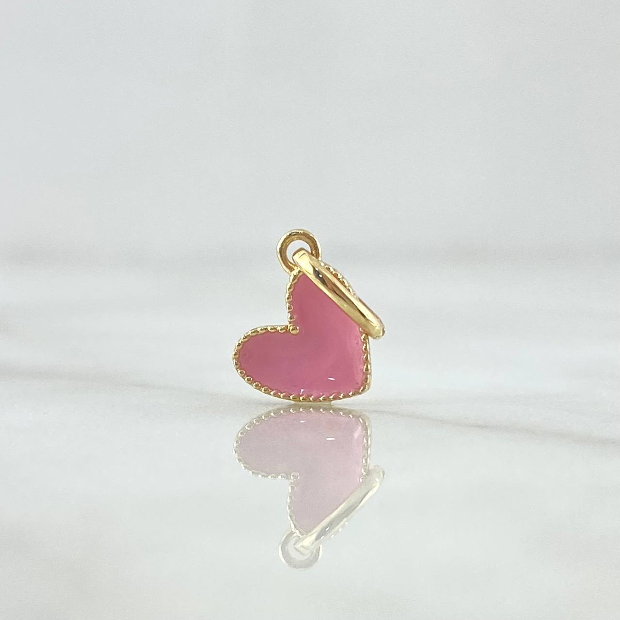 Dije Corazón Borde Texturizado 0.6gr / 1.5cm / Resina Rosada Oro Amarillo 18K *