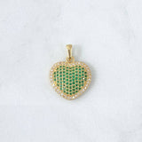 Dije Corazón Cojín 2.9gr / 2.5cm / Circones Verdes Blancos Oro Amarillo 18K *