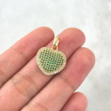 Dije Corazón Cojín 2.9gr / 2.5cm / Circones Verdes Blancos Oro Amarillo 18K *