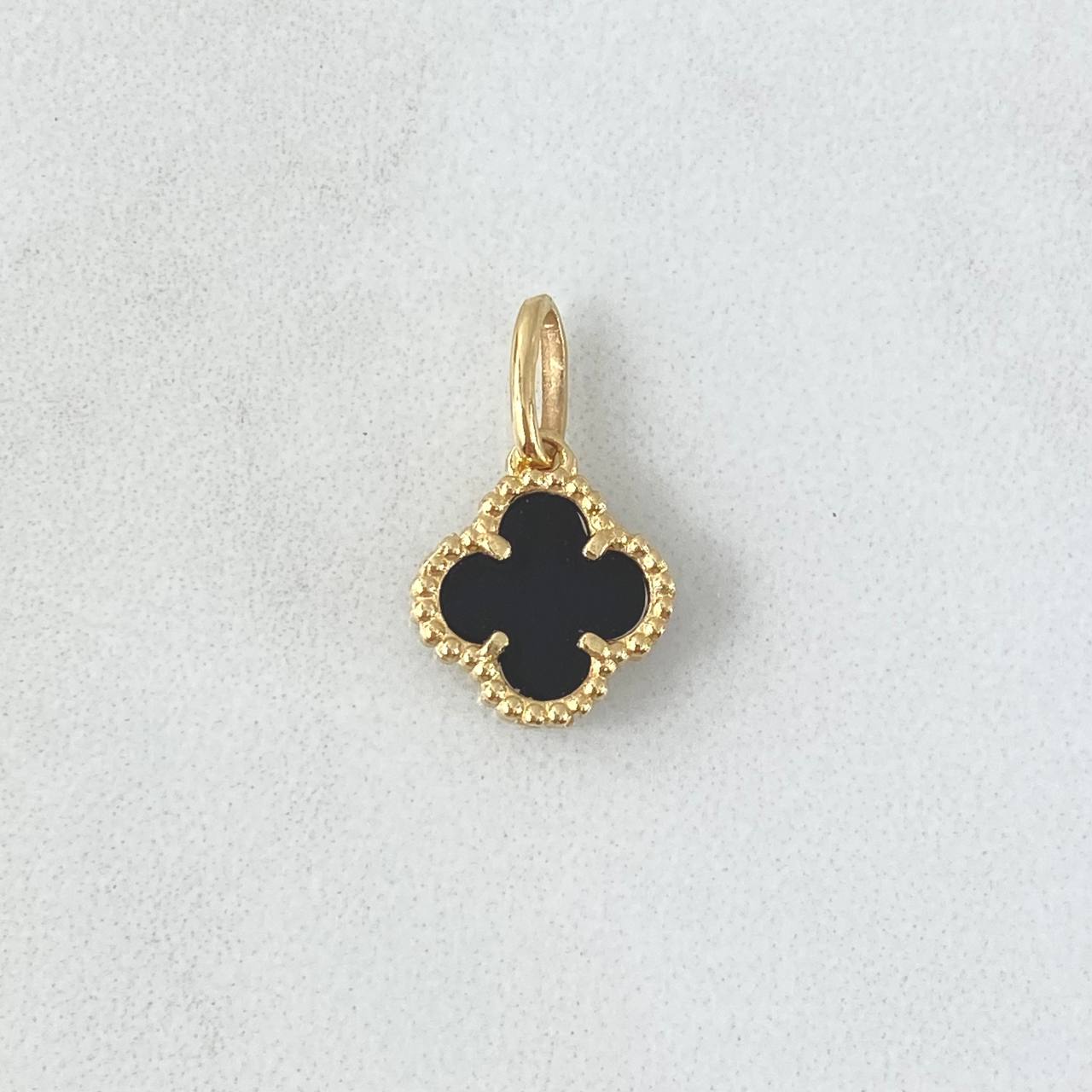 Dije Trébol VCyA 1.3gr / 1.7cm / Onix Negro Punteado Oro Amarillo 18K *