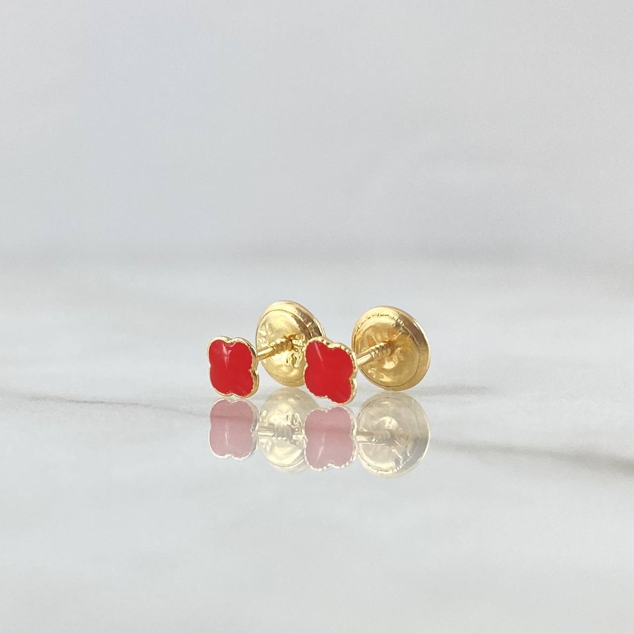 Topos Trebol 0.6gr / 4mm Borde Punteado Resina Roja Oro Amarillo 18K ©