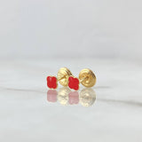 Topos Trebol 0.6gr / 4mm Borde Punteado Resina Roja Oro Amarillo 18K ©