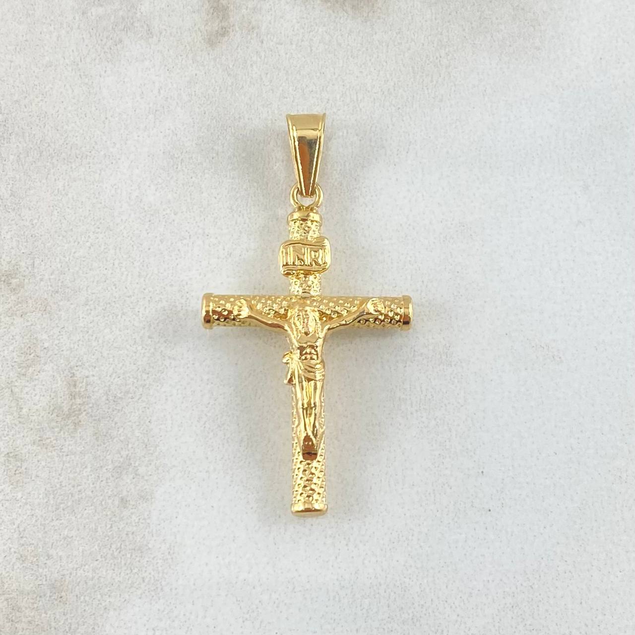 Dije Cruz Cristo 1.3gr / 3.6cm / Baston Punteado Oro Amarillo 18K ©