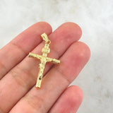 Dije Cruz Cristo 1.35gr / 3.6cm / Bastón Punteado Oro Amarillo 18K