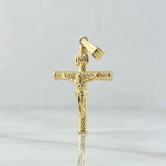 Dije Cristo Cruz 1.35gr / 3.6cm / Baston Punteado Oro Amarillo 18K ©