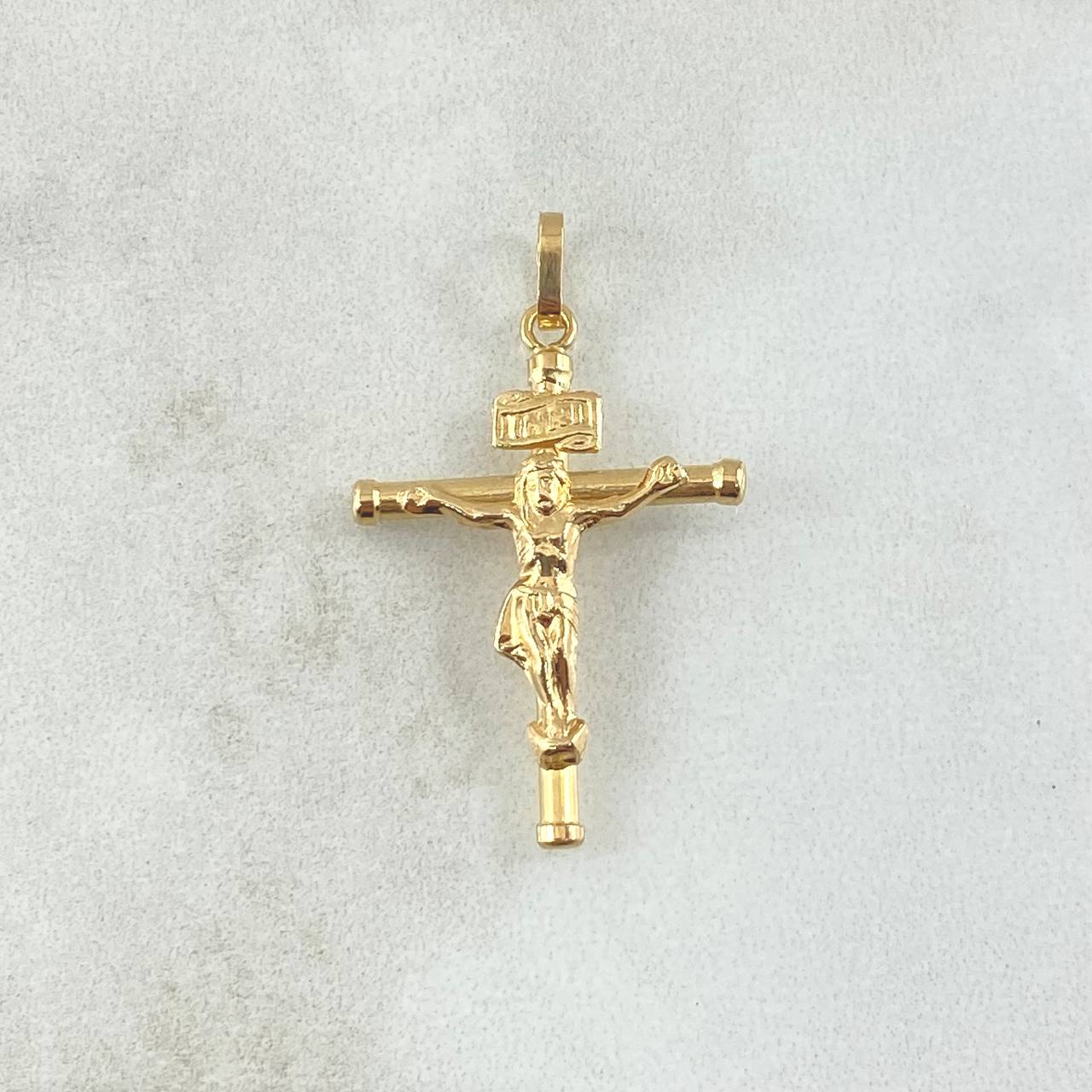 Dije Cristo Cruz 1.25gr / 3.2cm / Baston Liso Oro Amarillo 18K ©