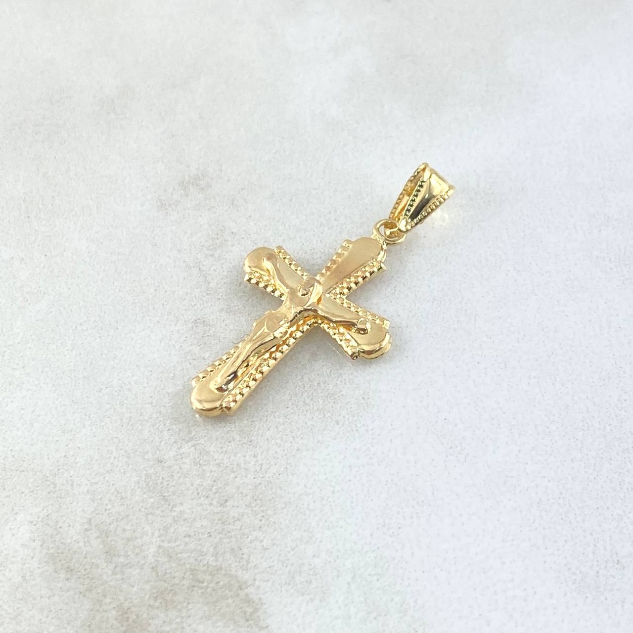 Dije Cruz Cristo 1.05gr / 3cm / Bordeada Oro Amarillo 18K *