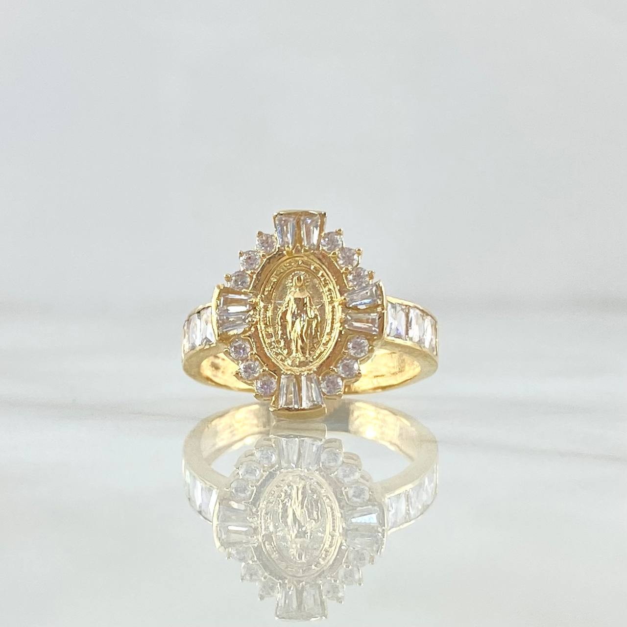 Anillo Virgen Milagrosa 4.05gr / T5 3/4 / Circones Blancos Oro Amarillo 18K