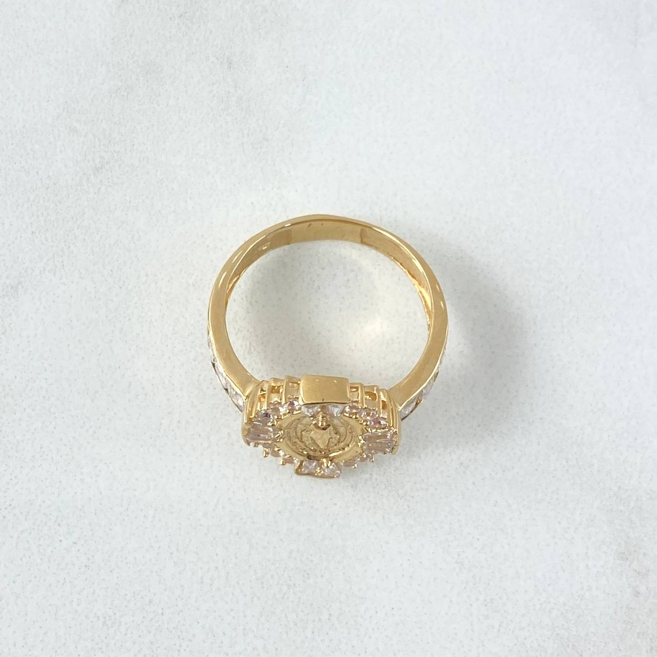 Anillo Virgen Milagrosa 4.05gr / T5 3/4 / Circones Blancos Oro Amarillo 18K