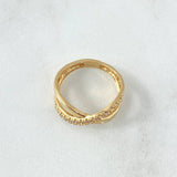 Anillo Lineas Cruzadas 3.4gr / T7 1/4 / Circones Blancos Oro Amarillo 18K *