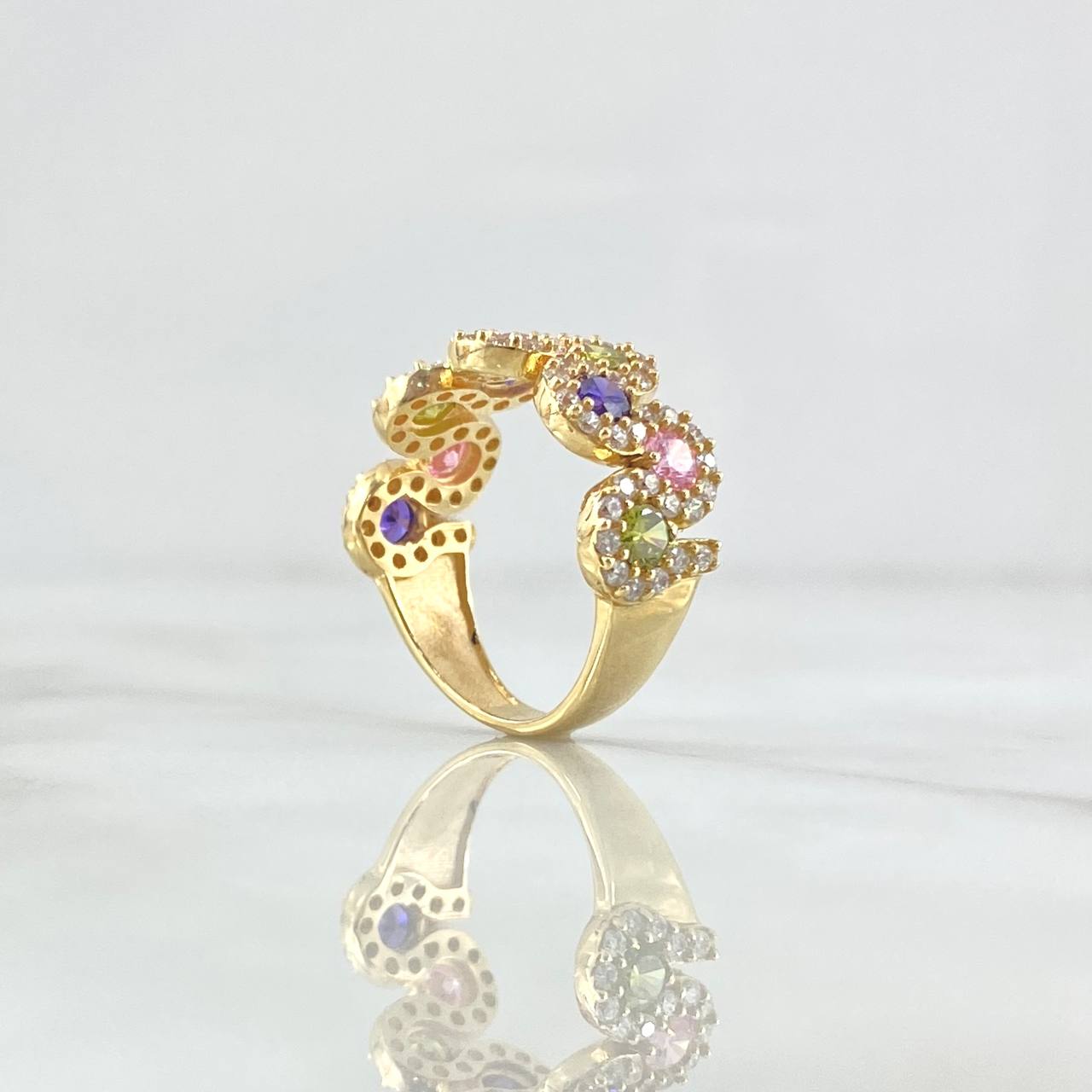 Anillo Olas Tupidas 4.5gr / T6 / Circones de Colores Oro Amarillo 18K *