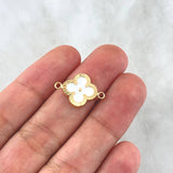 Herraje Trebol VCyA 1gr / 2cm / Diamantado Resina Blanca Oro Amarillo Nac.Esp. 18K ©